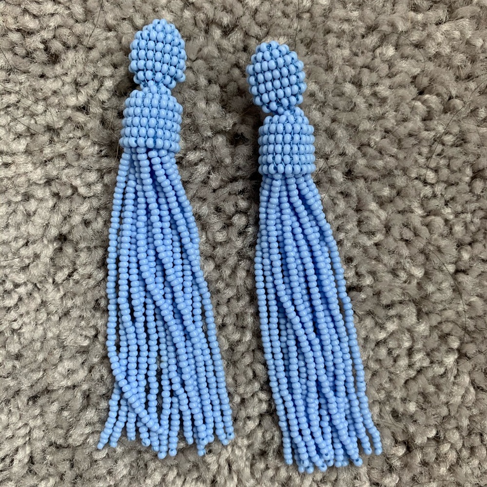 Blue beaded tassel earrings